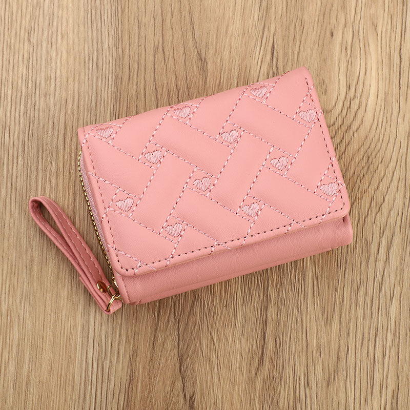 Women's Short Simple Embroidered Love Multiple Slots Ladies Wallets