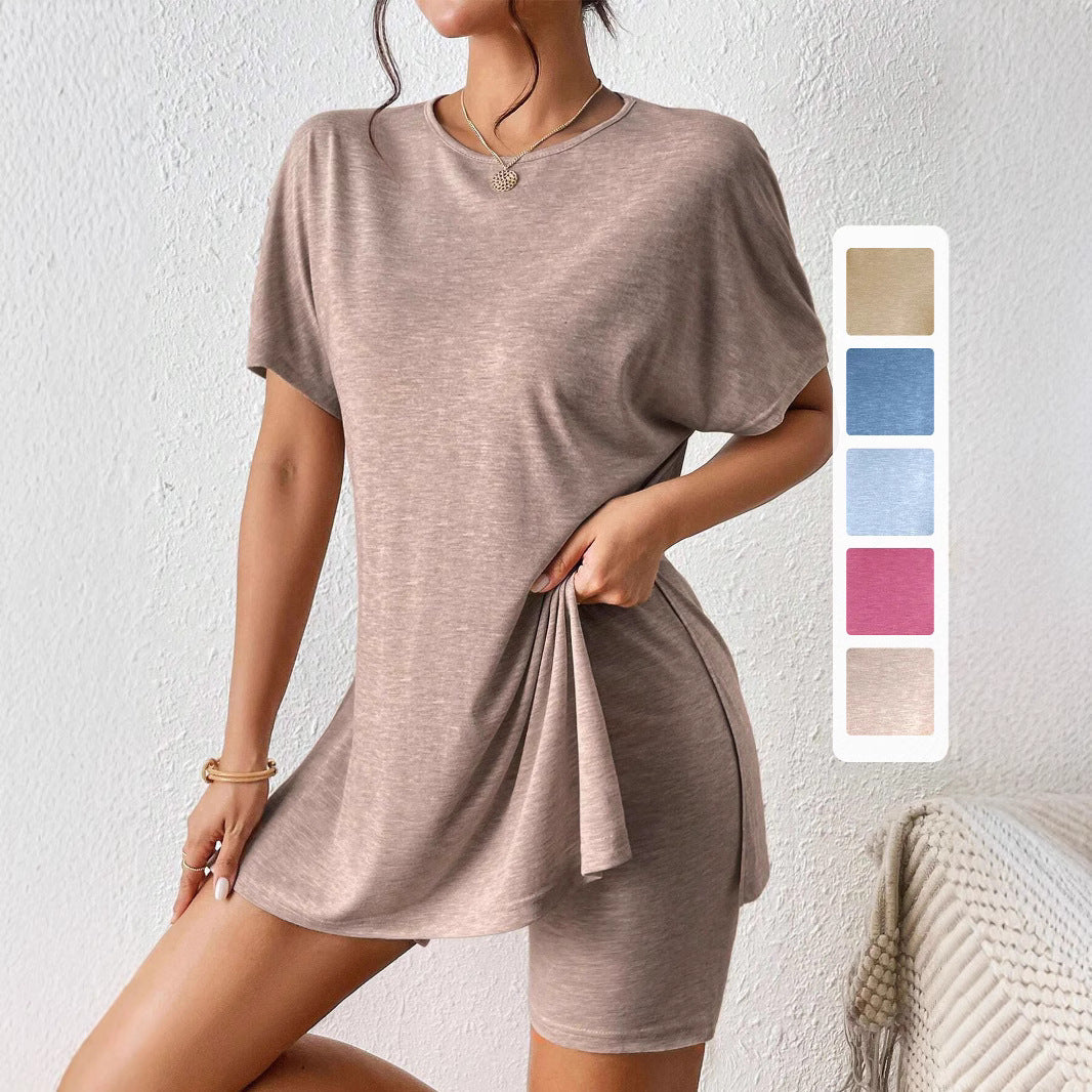 Color Comfort Slit Two-piece Batwing Sleeve Shorts