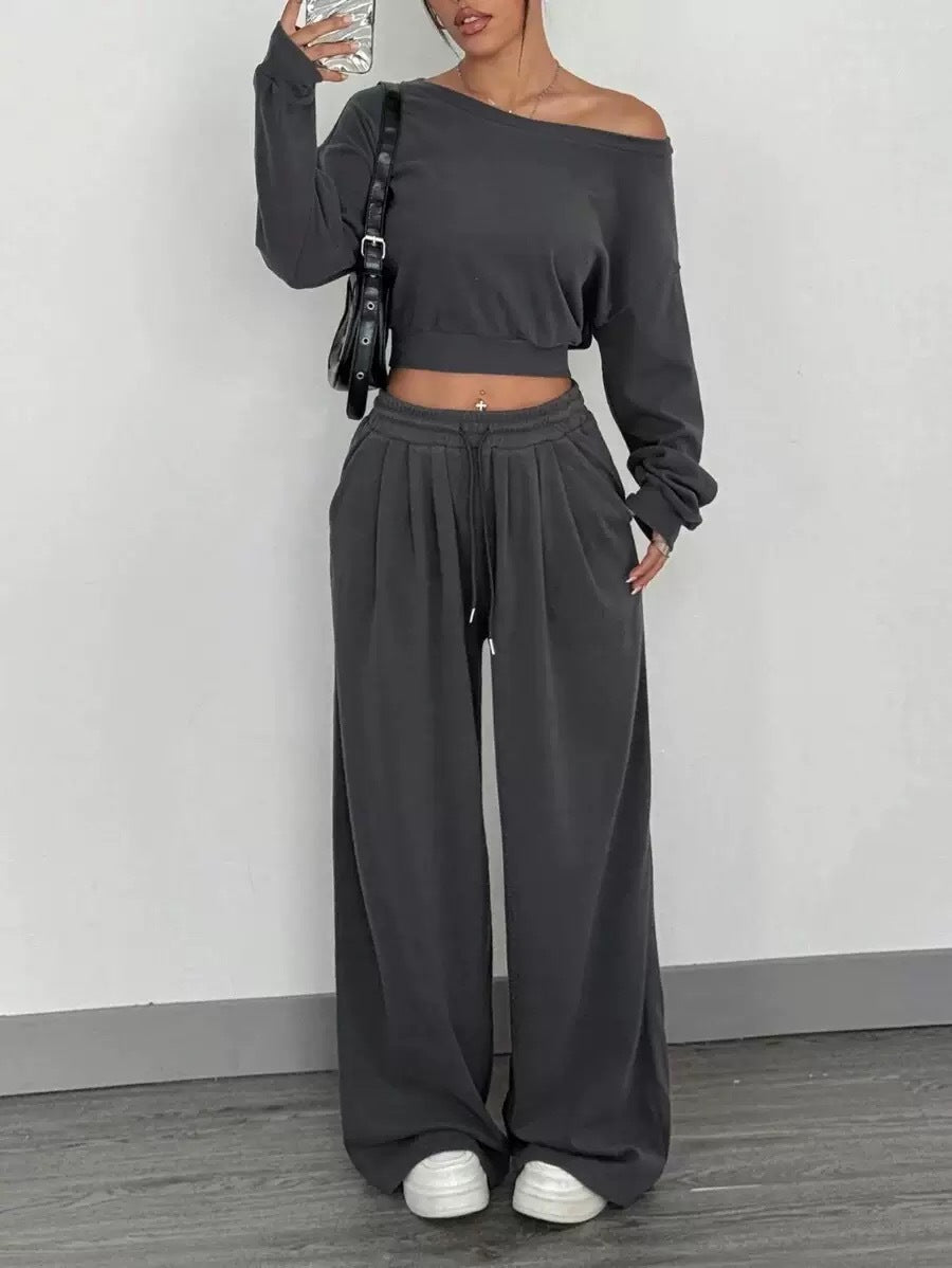 Women's Fashion Shoulder Casual Navel Solid Color Suits