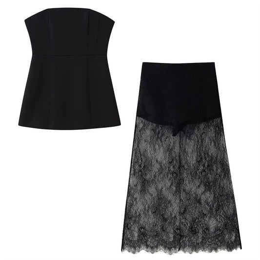 Women's Summer Elegant Sexy Waist Tube Lace Suits