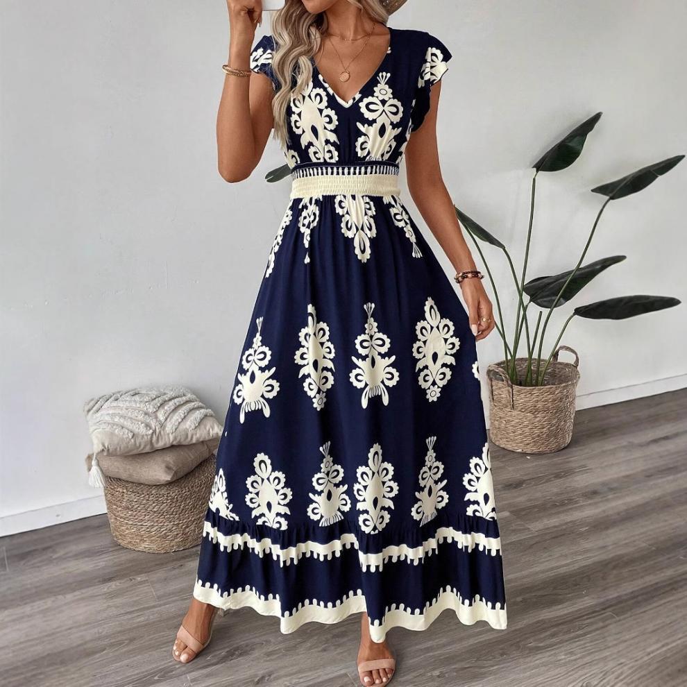 Women's Summer Fashion Printed Waist Long Clothing