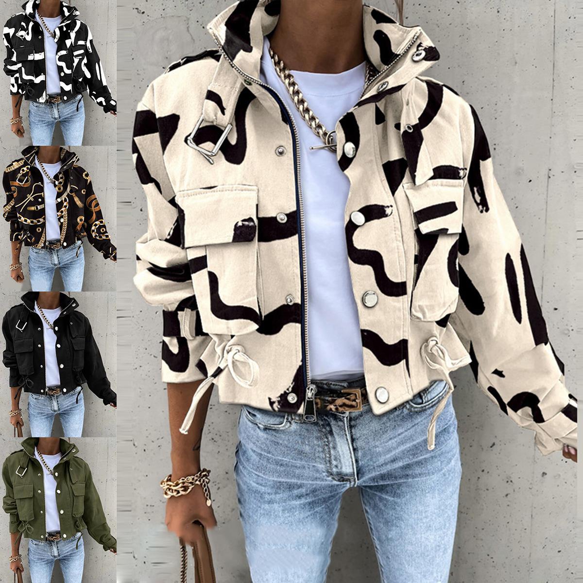 Women's Versatile Printed Casual Long Sleeve Coats