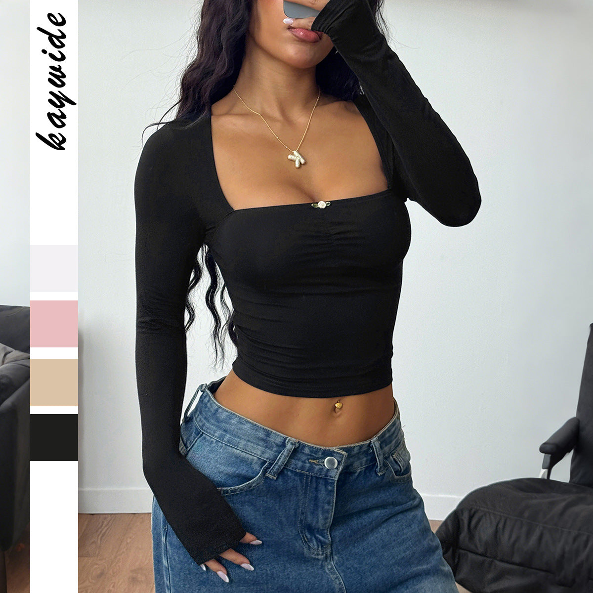 Women's Hot Style Solid Color Long-sleeved Bottoming Women's T-shirt
