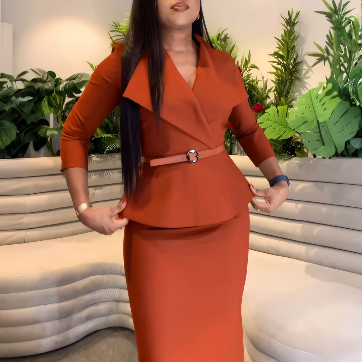 Fashion Large Lapel Waist Ol Elegant Sheath Dress