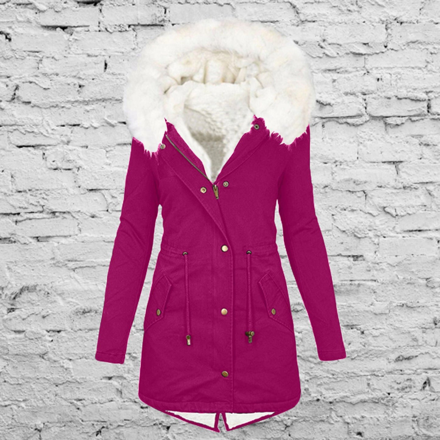 Women's Large Hooded Fur Collar Cinched Thickening Coats
