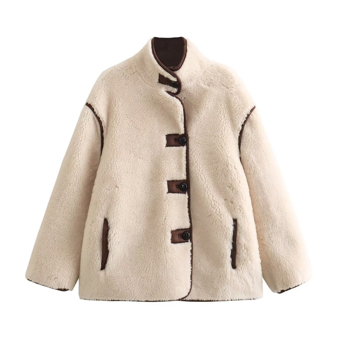 Women's Stand Collar Inlaid Fleece Loose Jackets