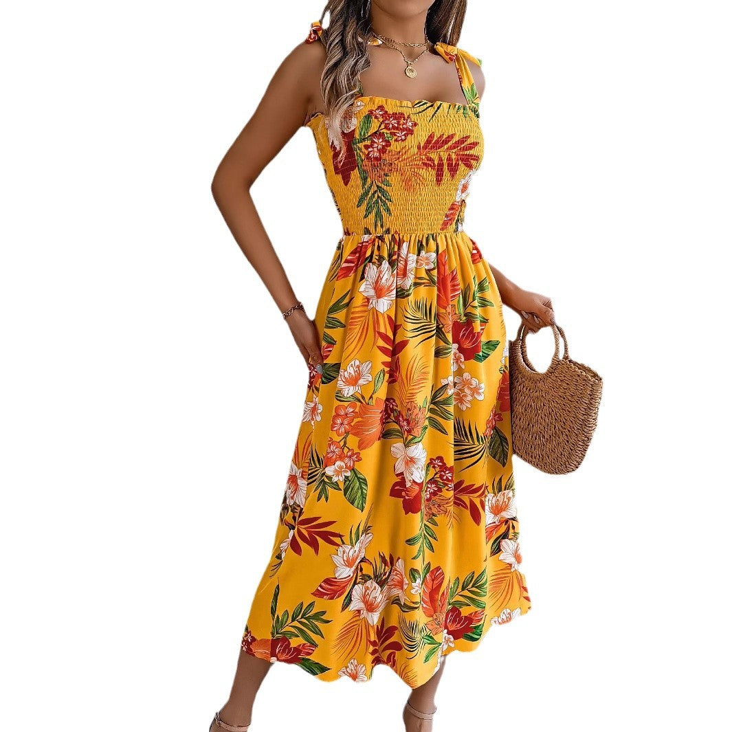 Women's Flower Waist Suspender Vacation Beach Dress