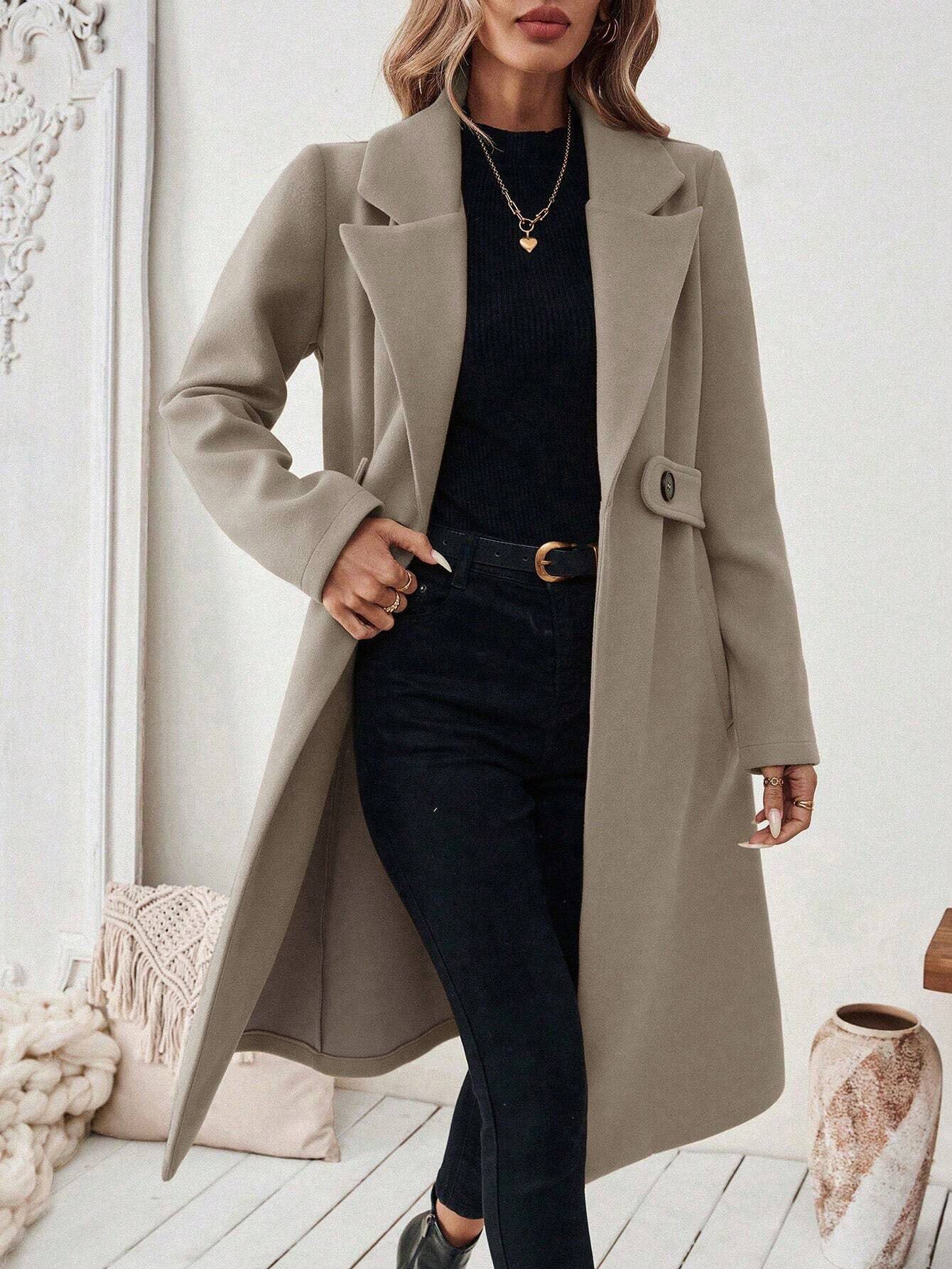 Women's Woolen Long Lapel Slim Fit Slimming Coats