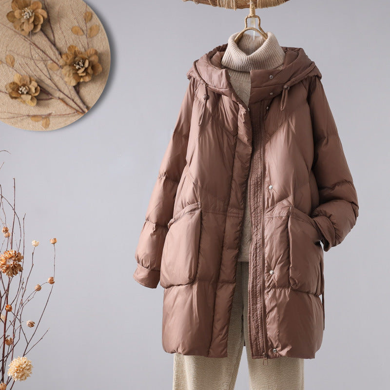 Women's Hooded Down Mid-length Loose Western Style Jackets
