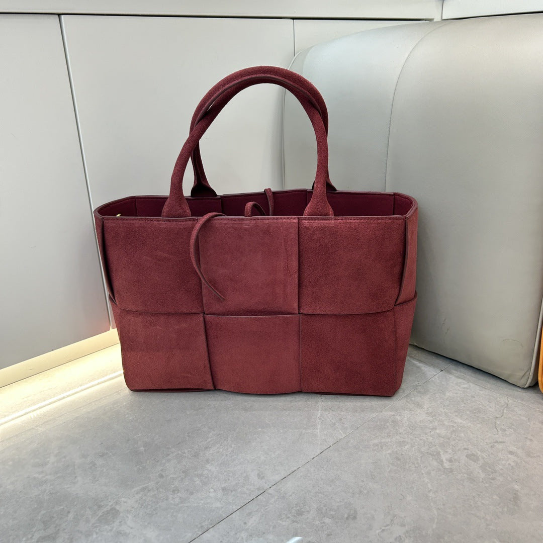 Women's Cowhide Korean Weaving Portable Shopping Tote Bags