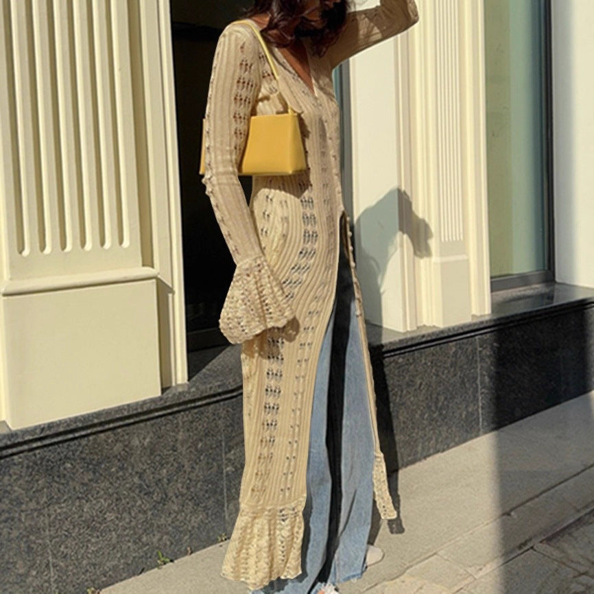 Vacation Hollow Bell Sleeve Woolen Casual Cardigans
