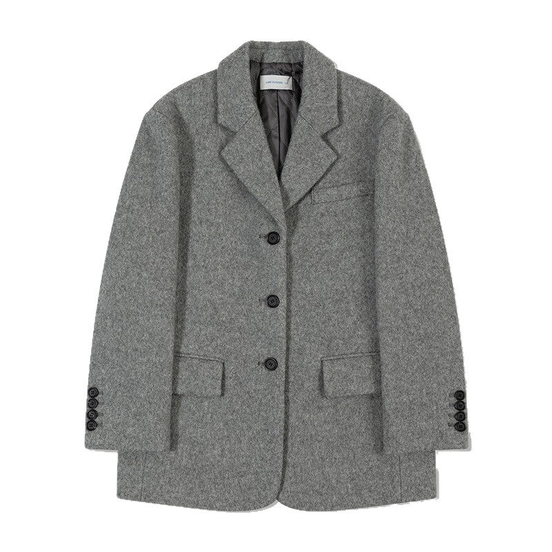 Women's Solid Color Mid-length Wool Korean Single-breasted Blazers