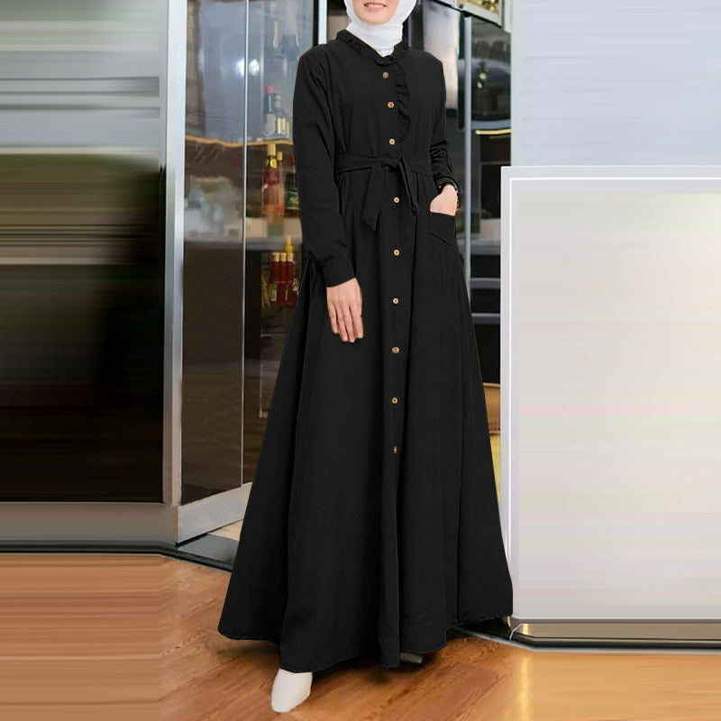 Women's Style Arab Temperament Pure Color Ruffled Dresses