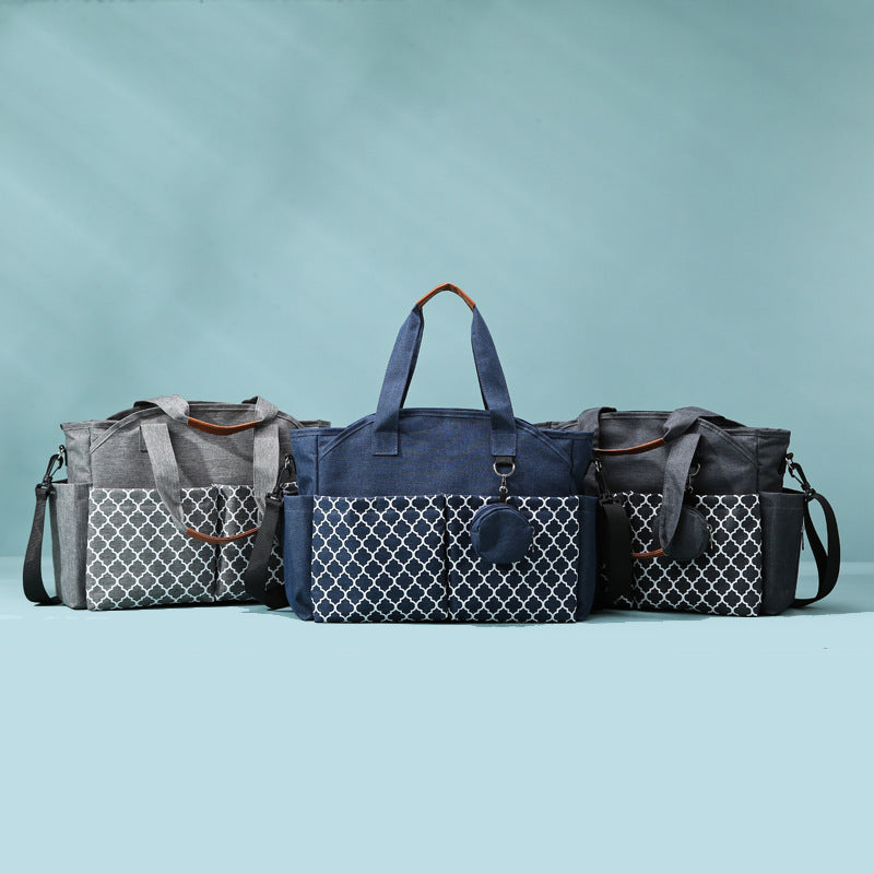 Lantern Grid Printing Mummy Portable Large Capacity Multifunctional Diaper Bags