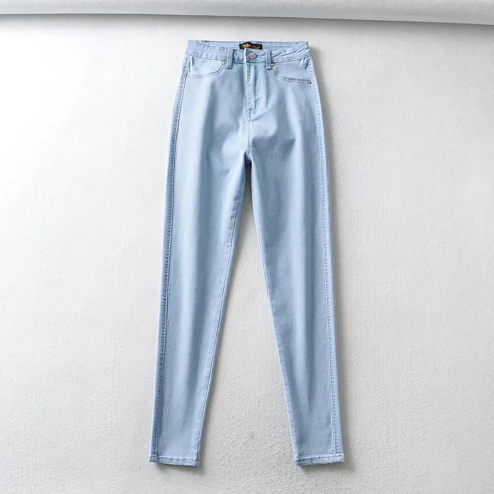 Women's High Waist Stretch Slim Fit Skinny Thin Hip Raise Jeans