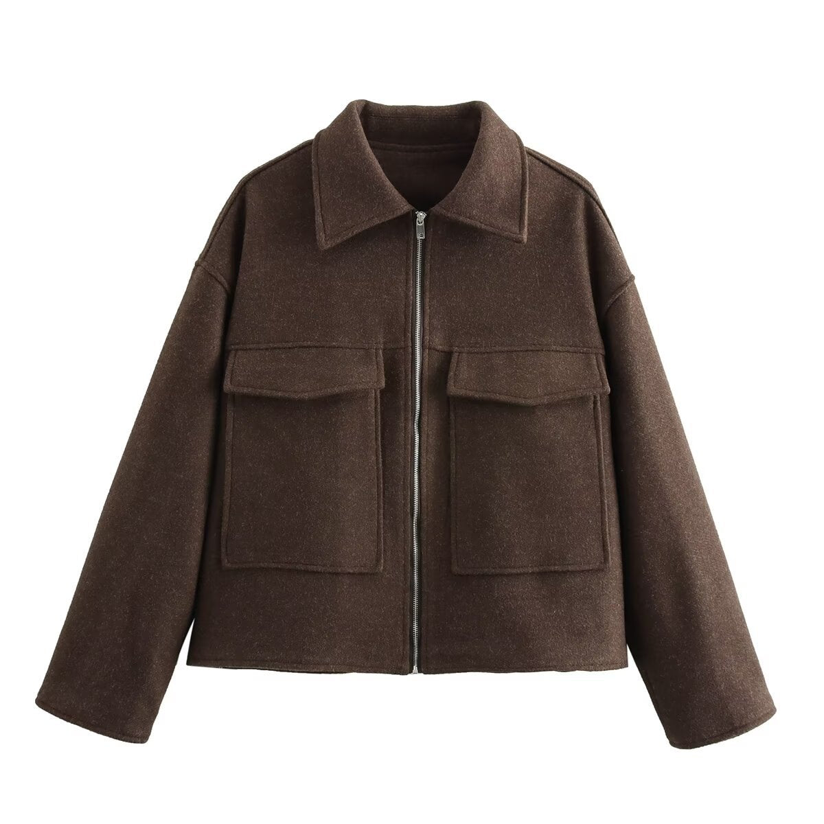 Women's Autumn Fashion Wine Red Large Pocket Coats