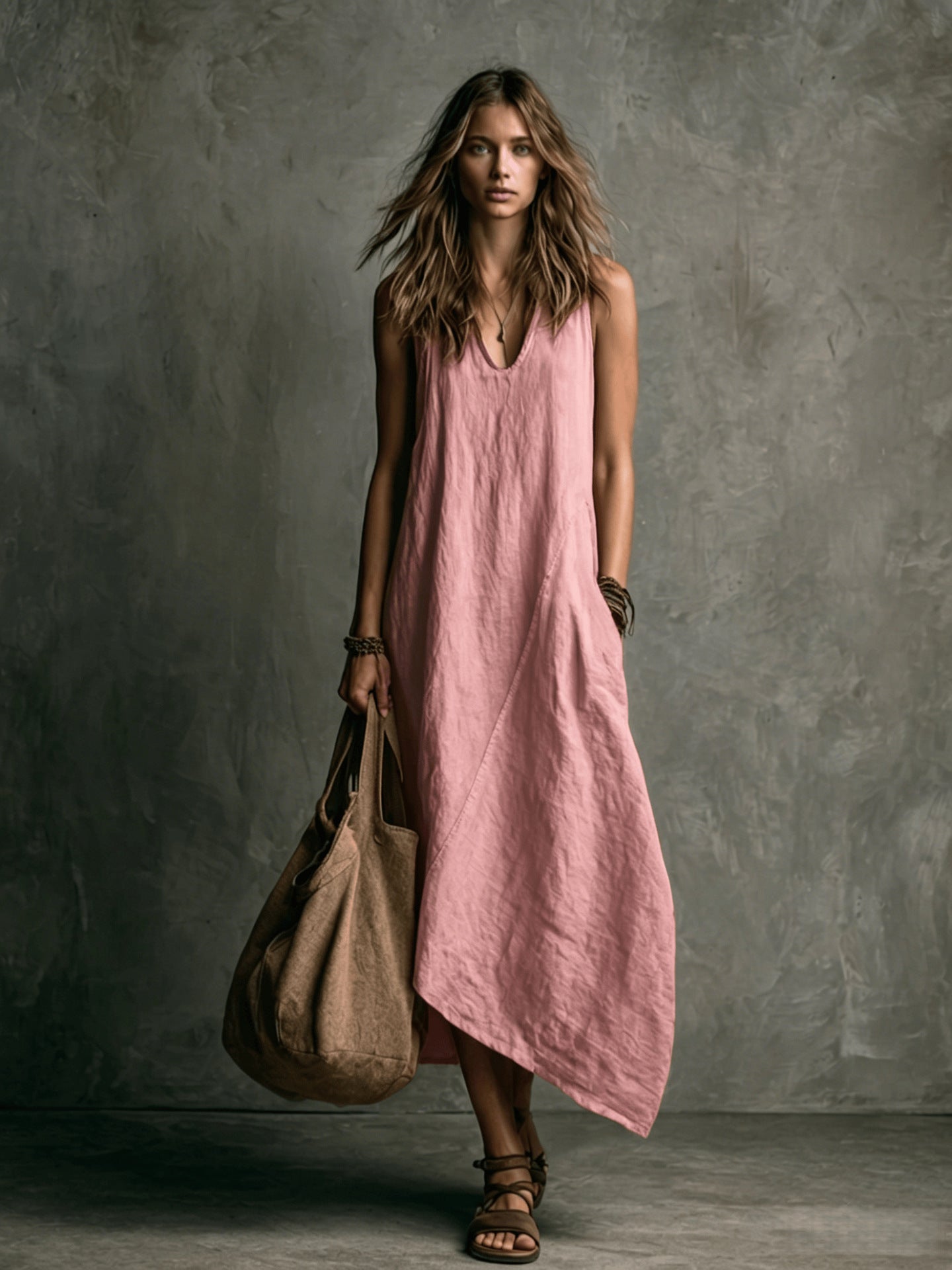Summer Fashion Stitching Sleeveless Pocket Vacation Dress