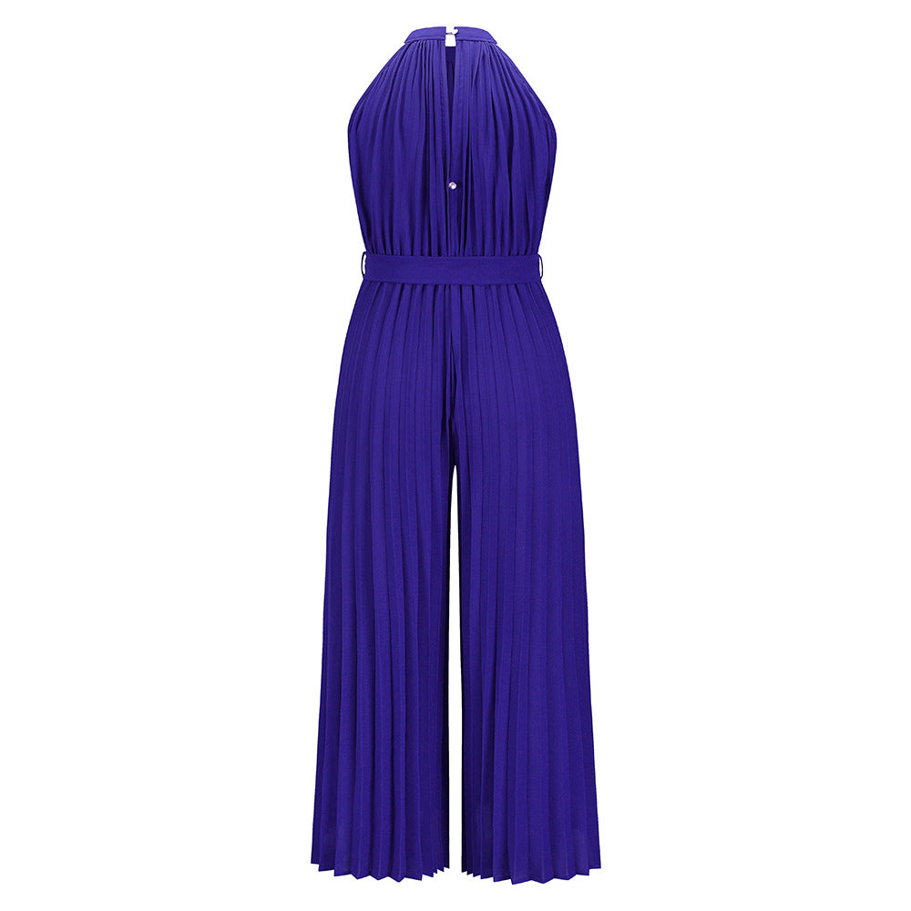 Women's Pleated One-piece Trousers Summer Lace Up Jumpsuits