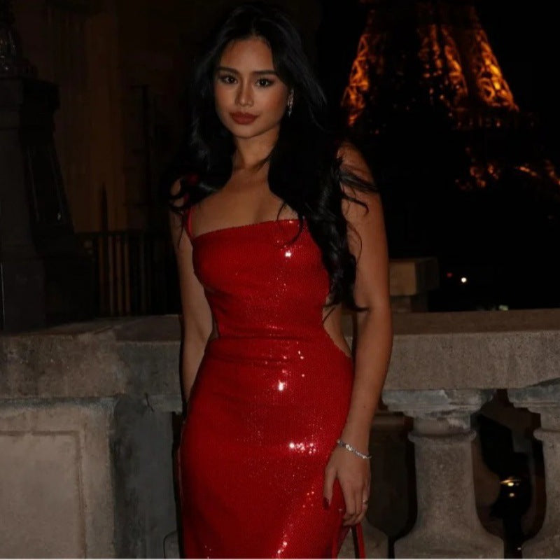 Women's Casual Halter Sequined Long Dress Dresses