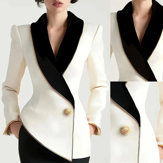 Women's Irregular Gold Edge Pearl Button Long Clothing