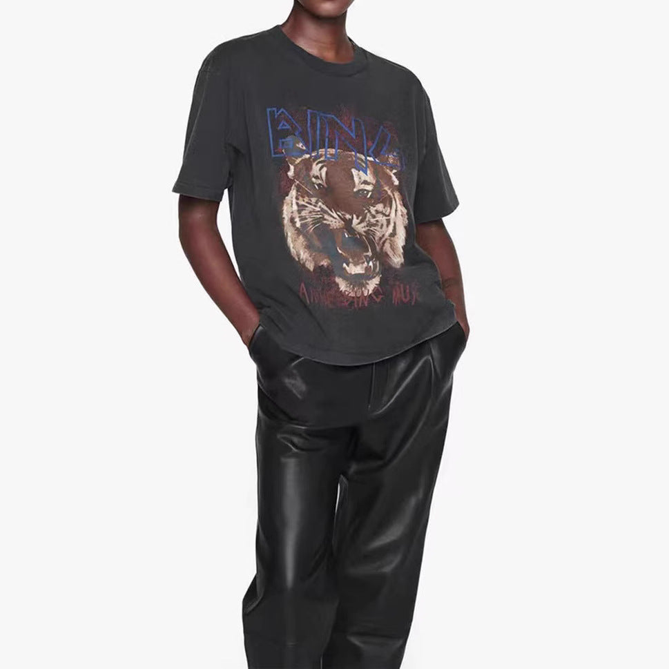 Women's Tiger Head Printing Old Fried Color Blouses