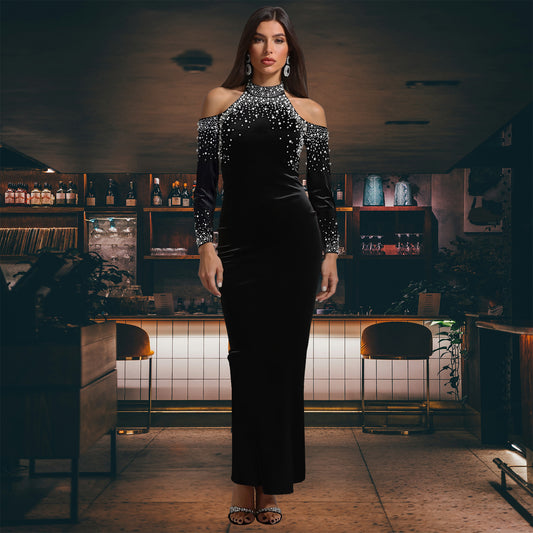 Women's Elegant Rhinestone Bubble Beads Arm Covering Dresses