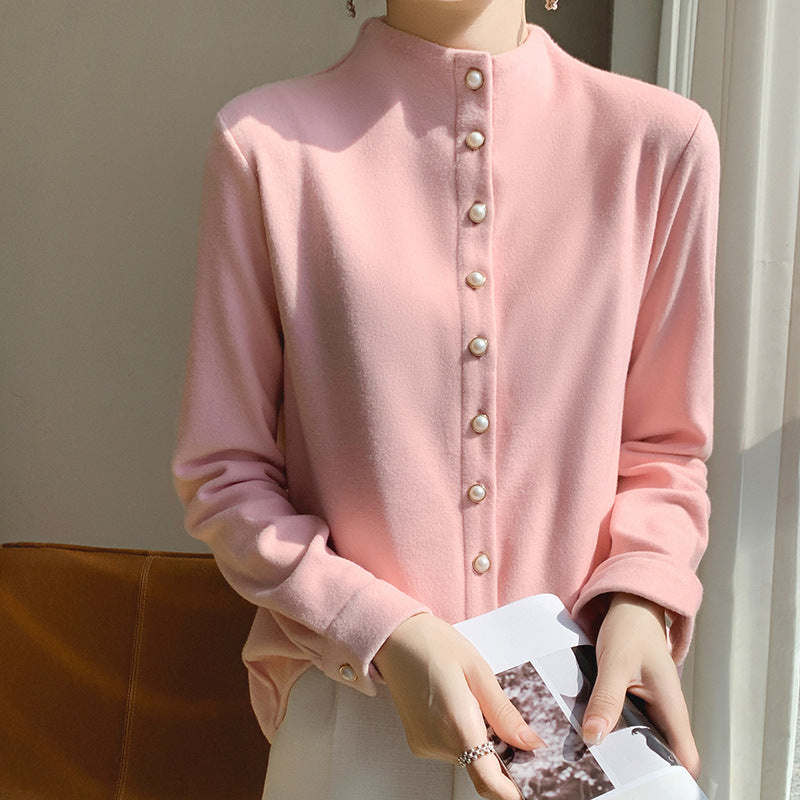 Women's Double-sided Warm Shirt Half Turtleneck Fashion Blouses