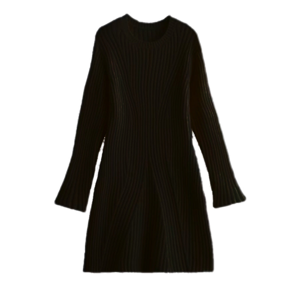 Women's Pure Color Young Round Neck Knitted Dresses