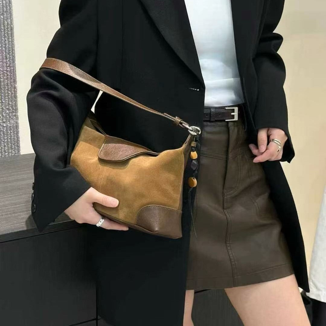 Women's High-grade Contrast Color Matte Leather Underarm Crossbody Bags