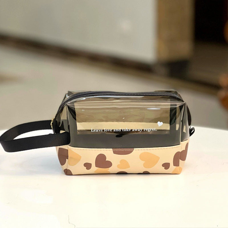 Zipper Translucent Love Peach Heart Flocking Large Capacity Portable Handbags