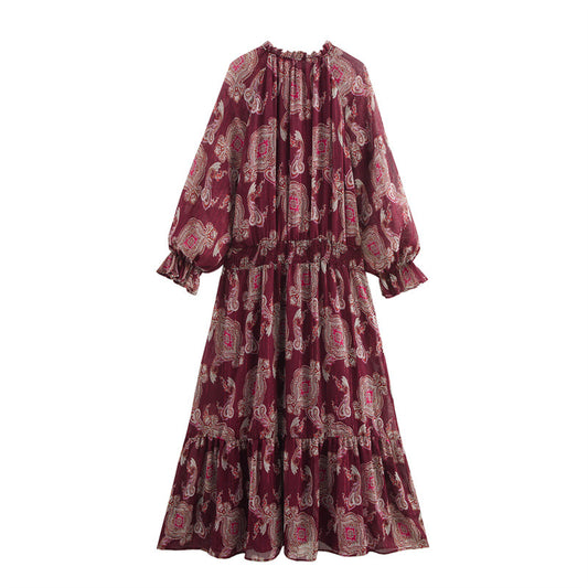 Women's Fashion Casual Metal Wire Printed Long Dresses