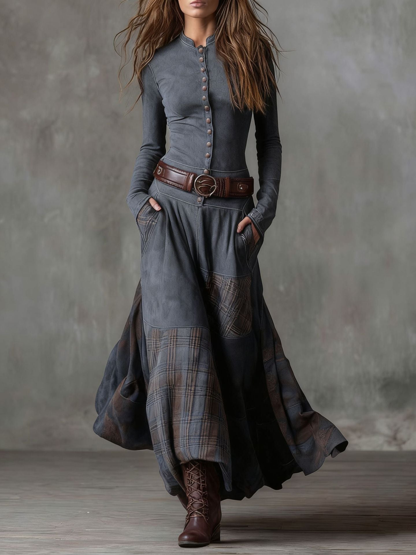 Fashion Long-sleeved Fleece Elegant Button Temperament Dresses