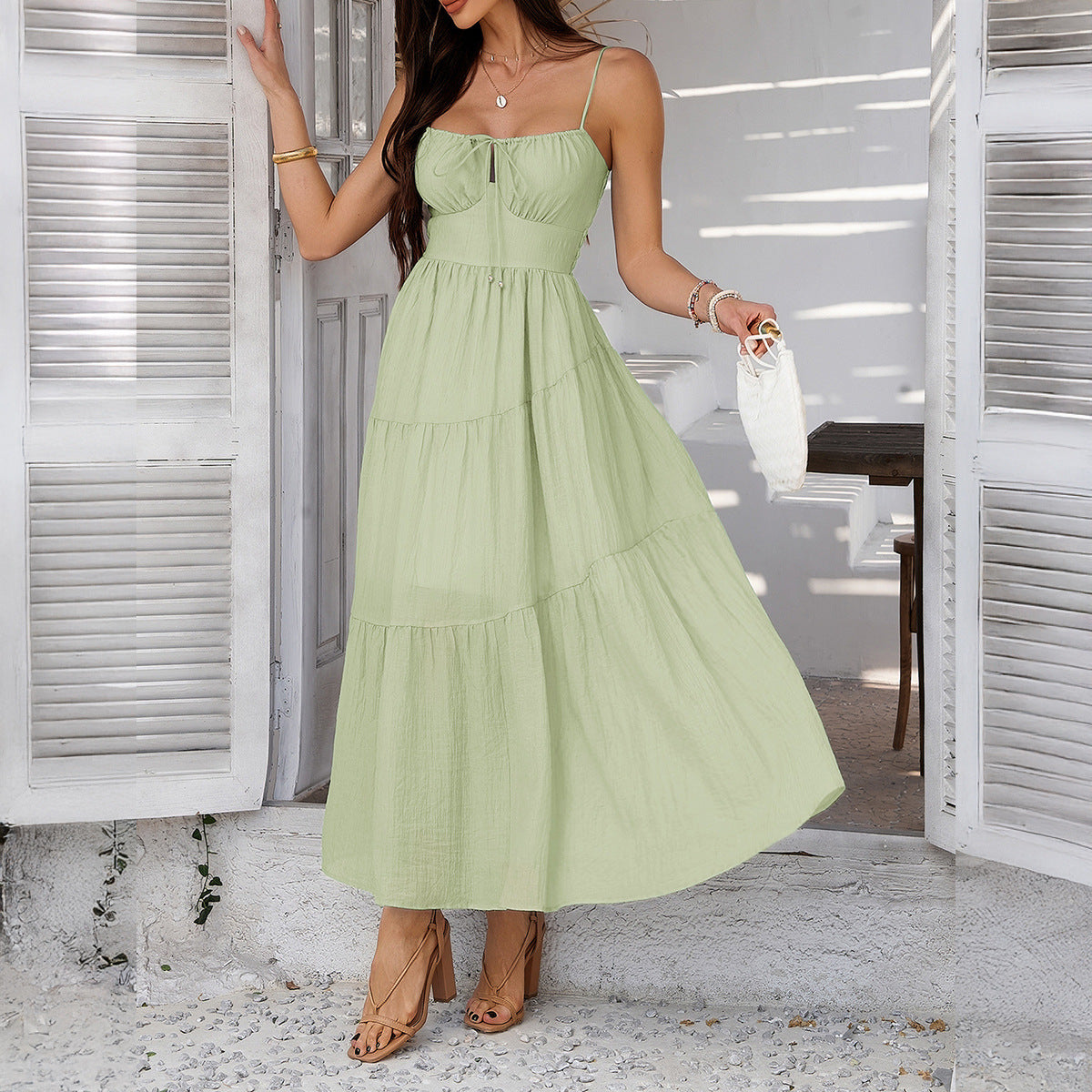 Women's Elegant Vacation Style Solid Color High Waist Dress