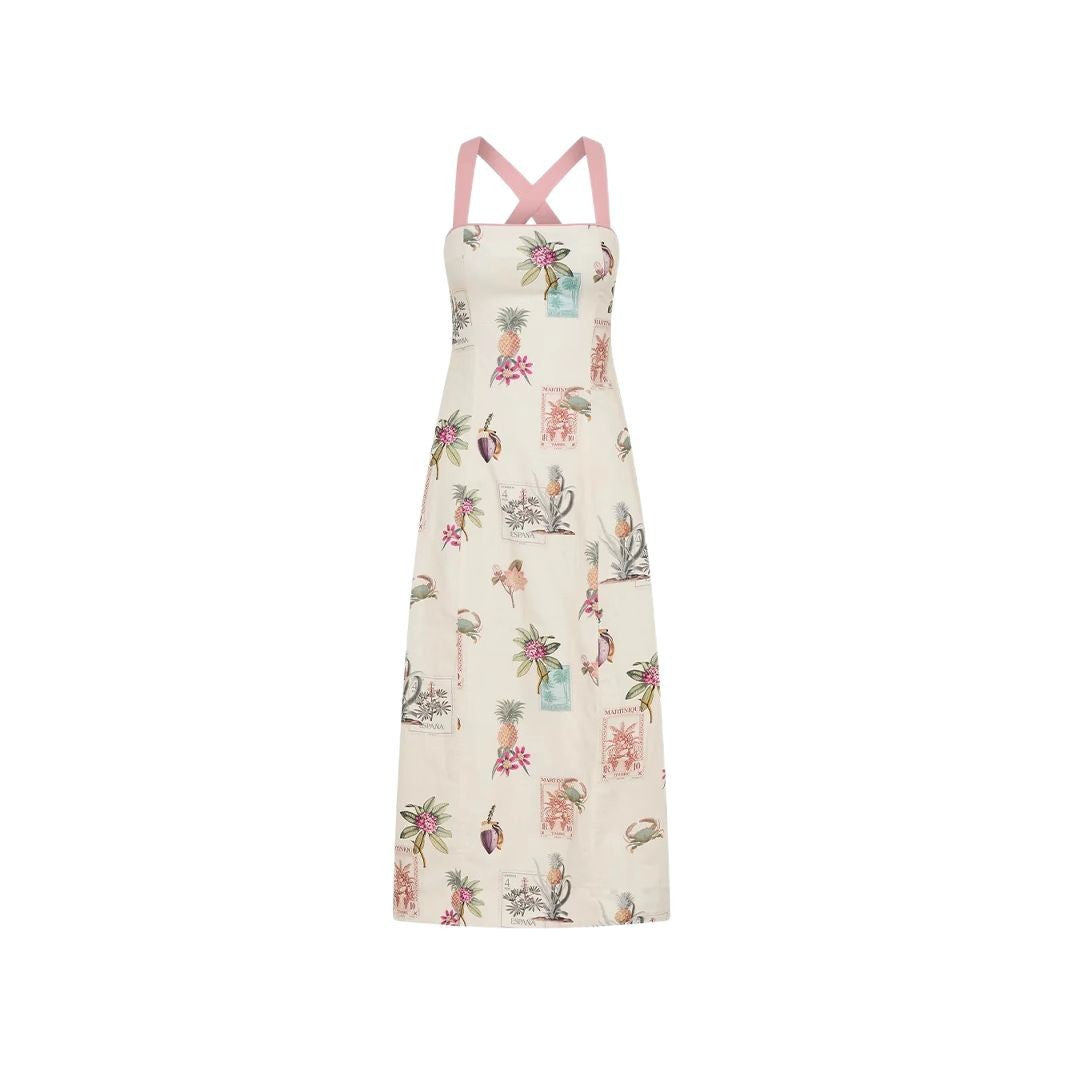 Elegant Linen Strap Backless Lace Up Dress