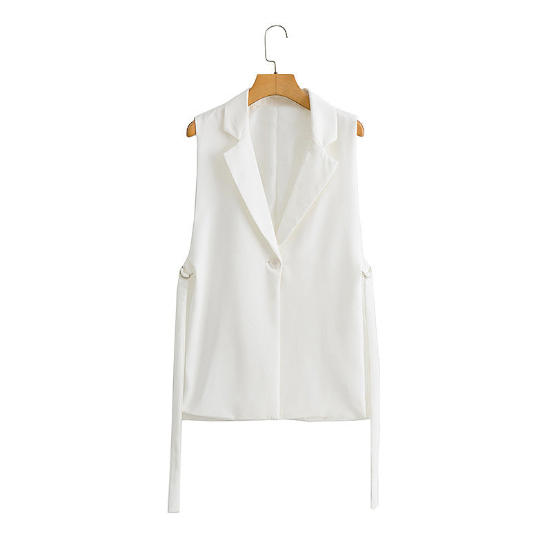 Pure Color Tied Decorative Split Single Vests