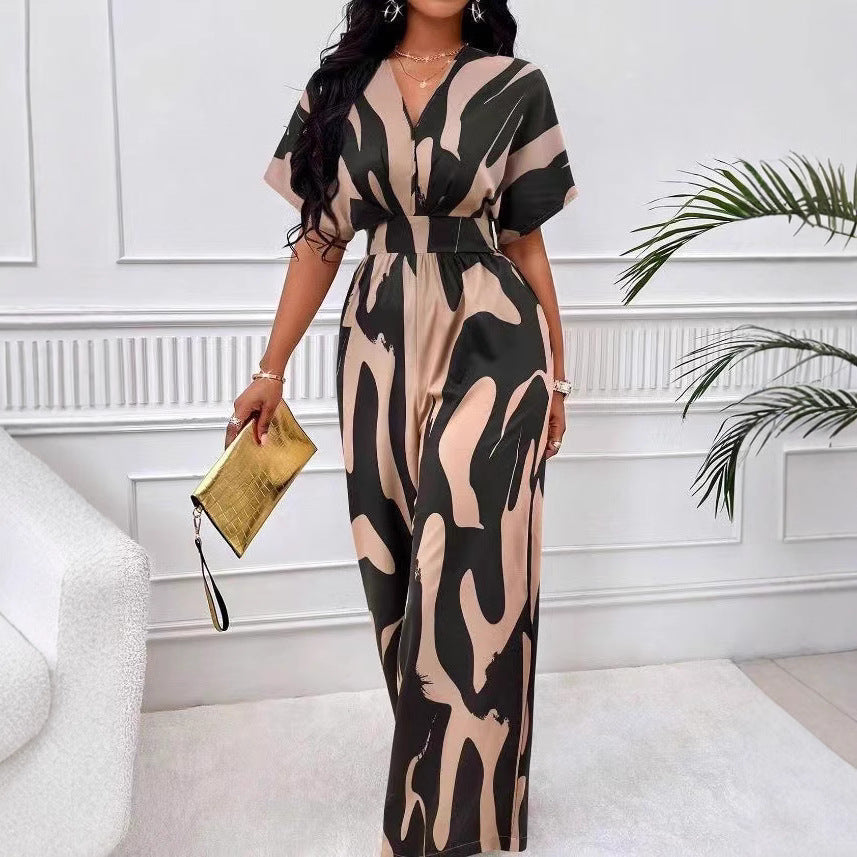 Women's Elegant Printed Batwing Sleeve Width Women's Jumpsuit/clothing