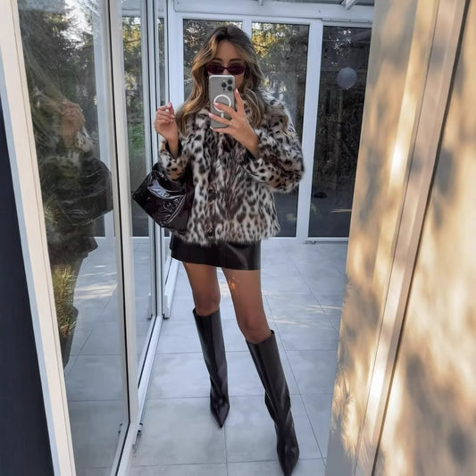 Women's Leopard Print Niche Lapels Imitation Fur Jackets