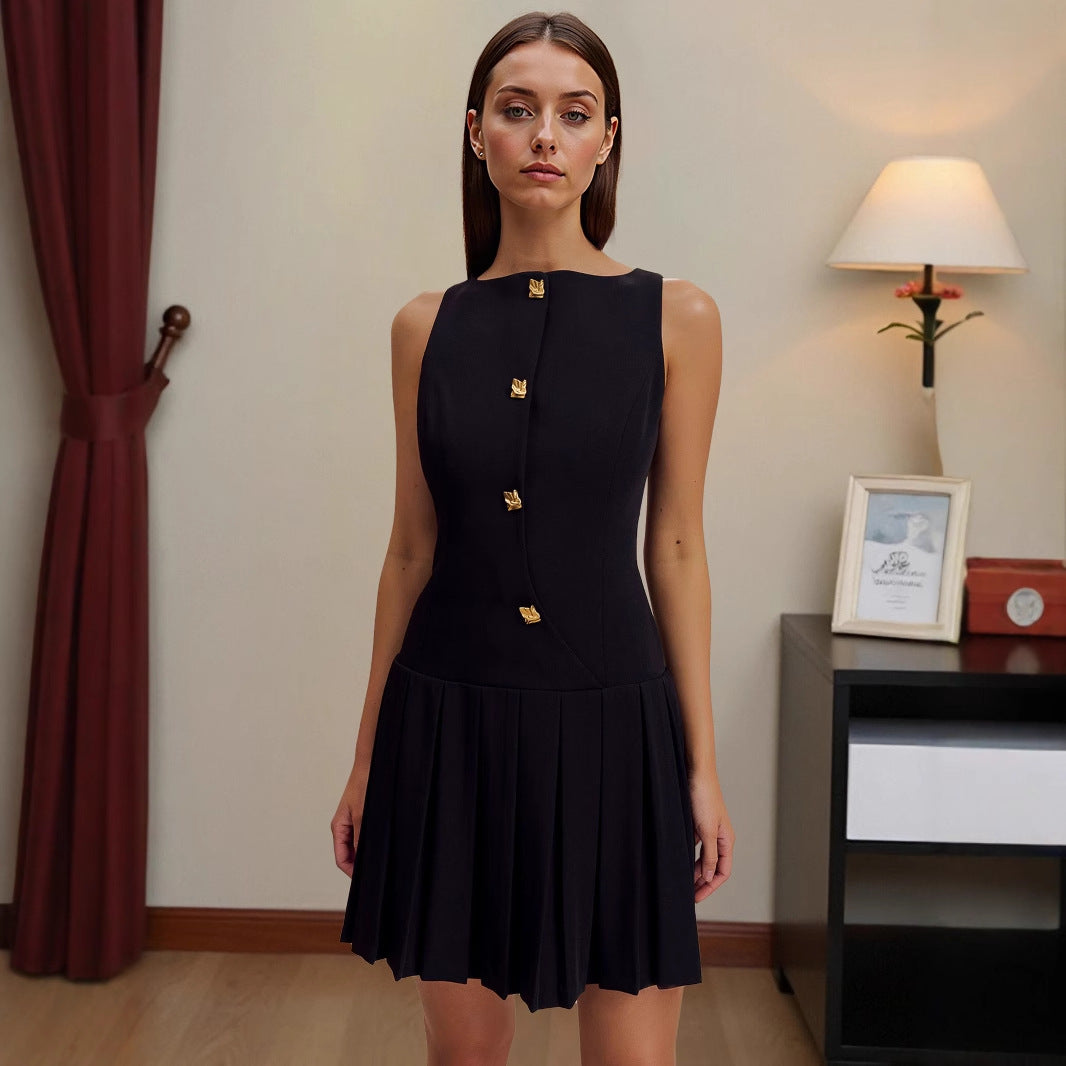 Women's Hem Pleated Waist Tight Solid Color Dresses