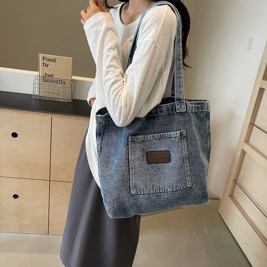 Women's Korean Style Leisure Washed-out Denim Fashion Shoulder Bags
