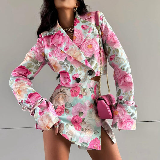 Women's Printing Fashion Lapel Long Sleeve High Suits