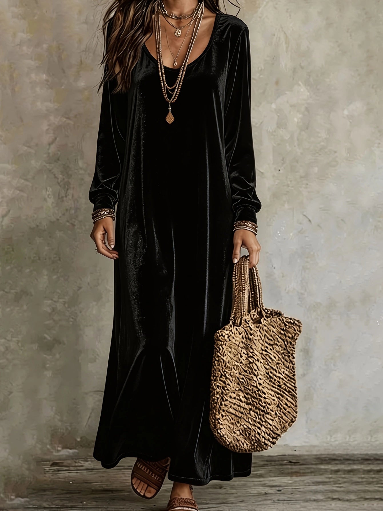 Women's Elegant Graceful Veet Long Sleeves Dress