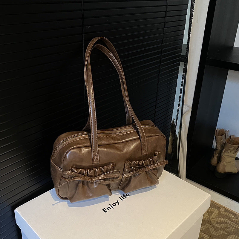 Women's Style Fashion Bow Pleated Glossy Underarm Bags