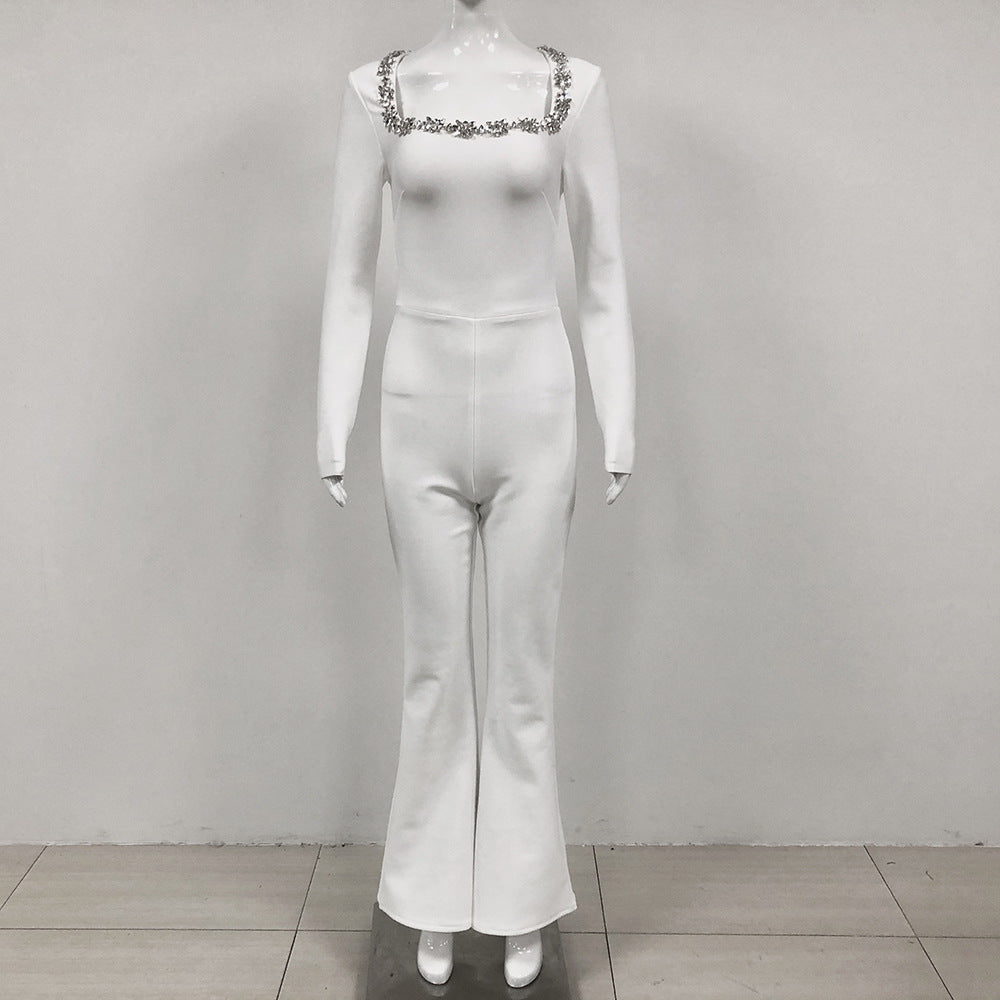 Fashion Sexy Diamond Hollow High Waist Jumpsuits