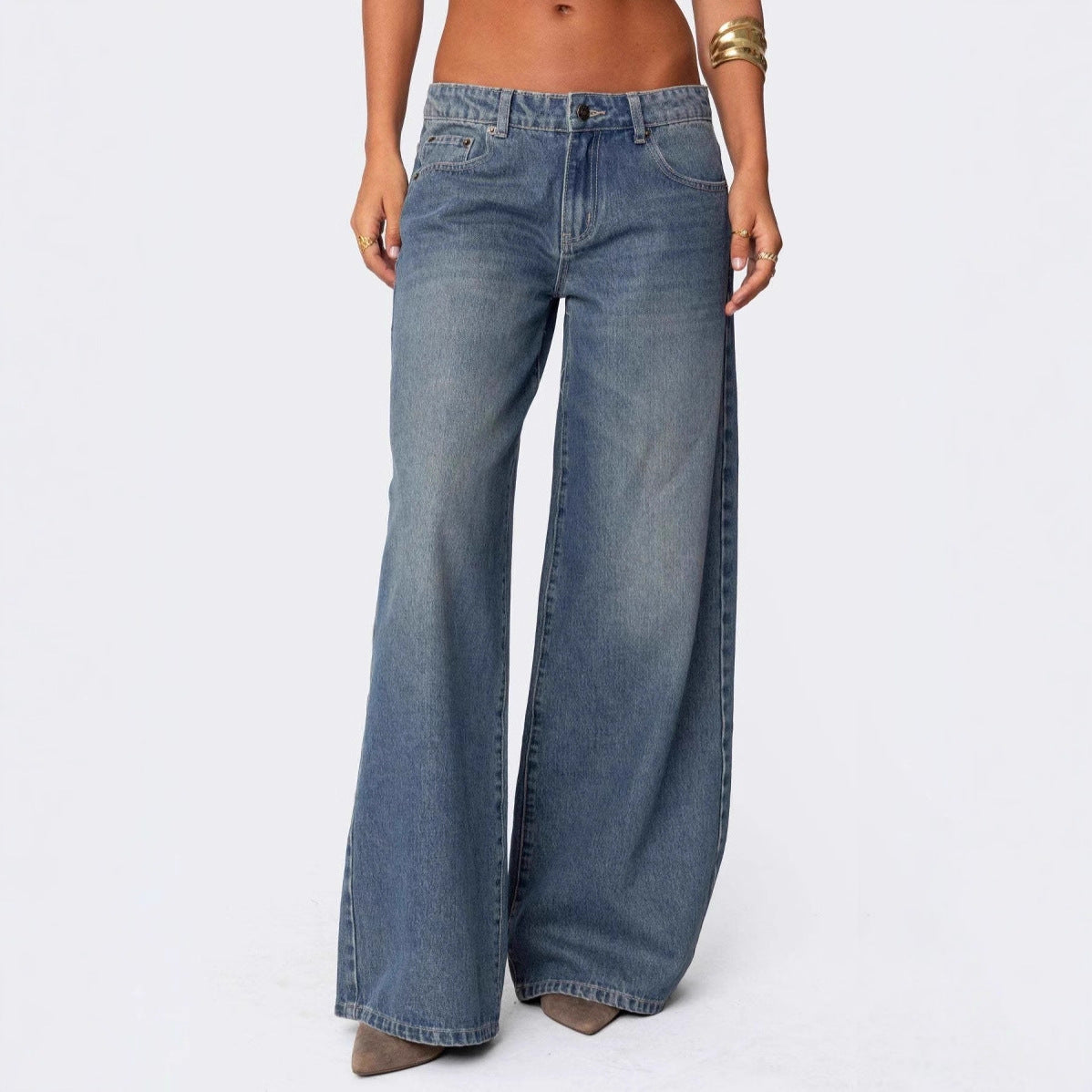 Loose Wide Leg Fashion Printed Denim Female Women's Jeans