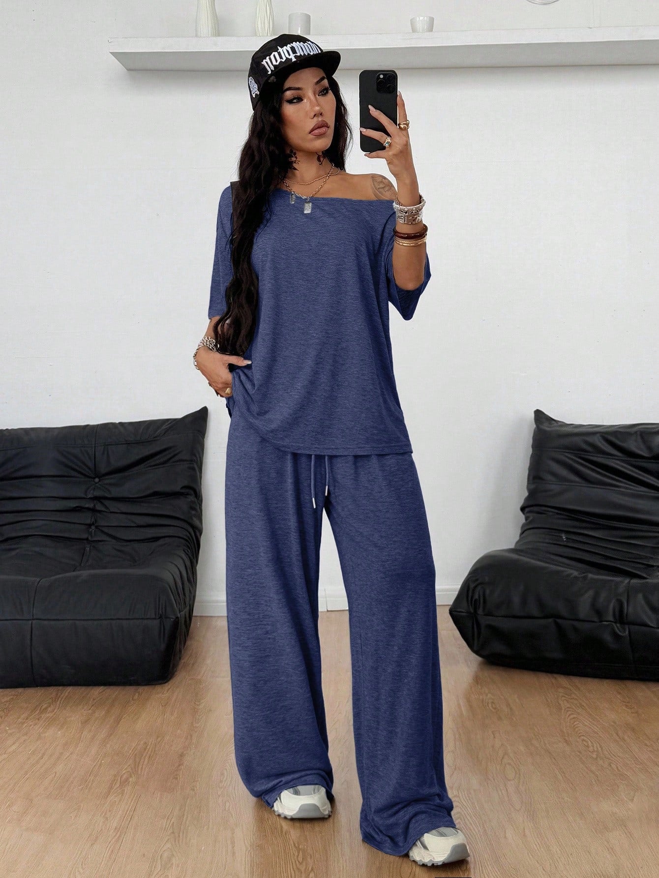 Elegant Women's Sports Sleeve Two-piece Loose Fashion Casual Suit