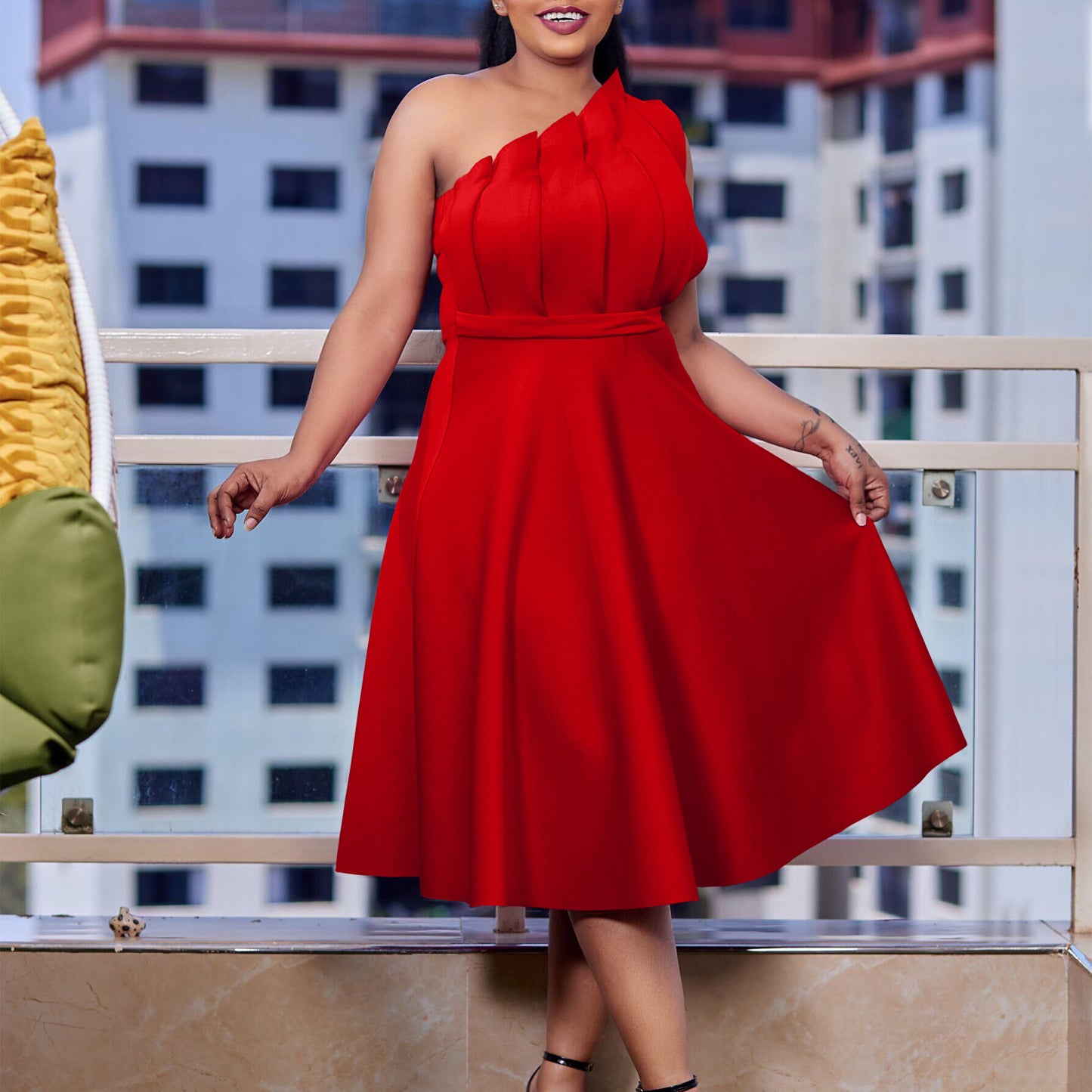 Women's Temperament Pure Color Sexy High Waist Plus Size