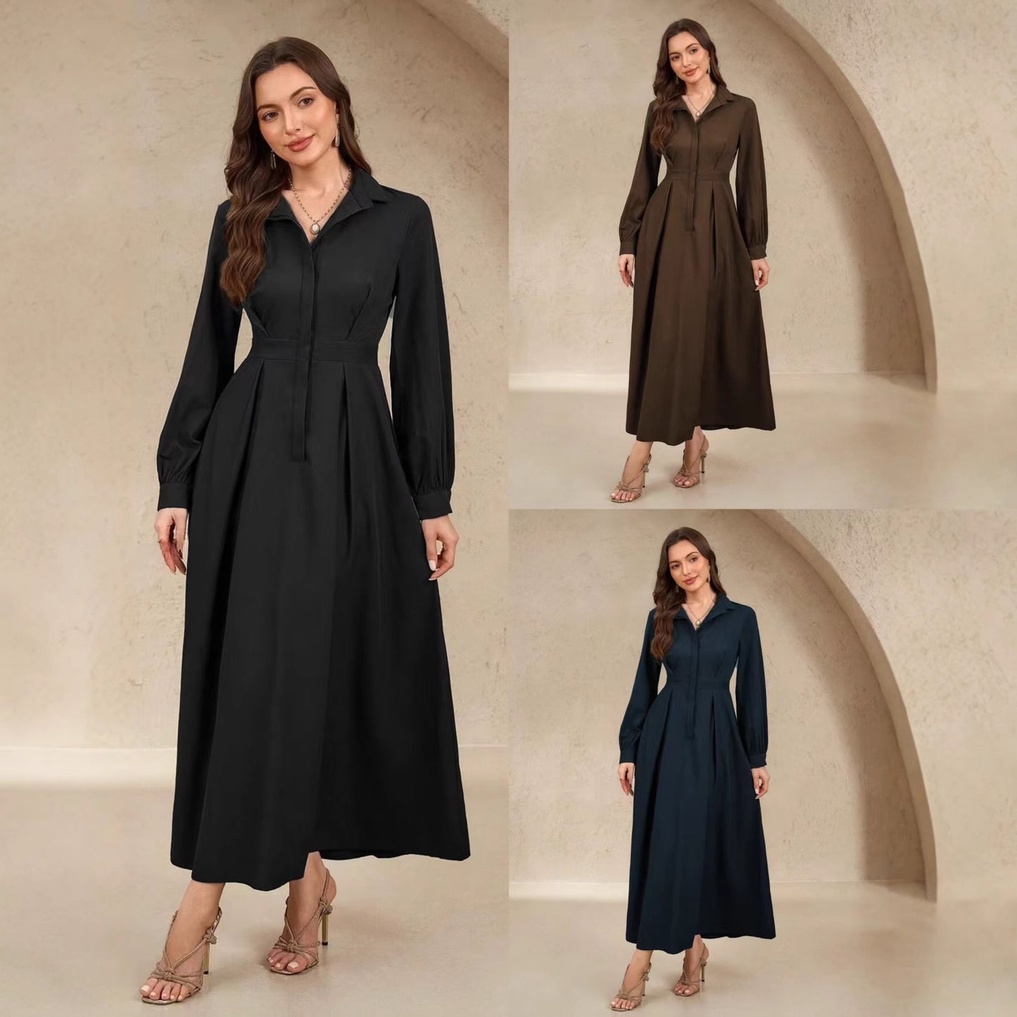 Women's Sleeve Fashion Elegant Big Hem Business Dress