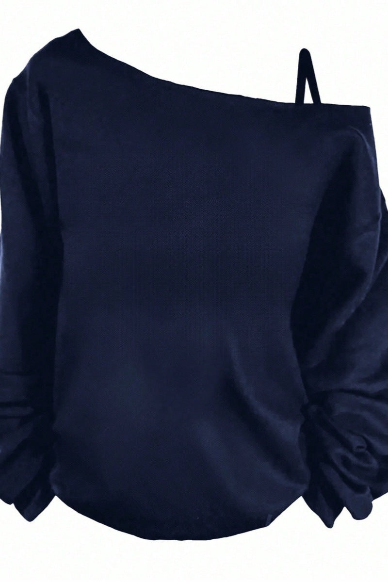 Women's Sling Solid Color Printing Long Sleeve Trendy Women's T-shirt