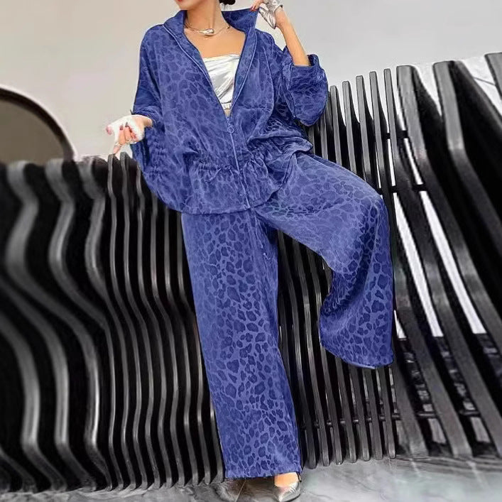 Women's Autumn Lapel Long Sleeve Leopard Print Suits