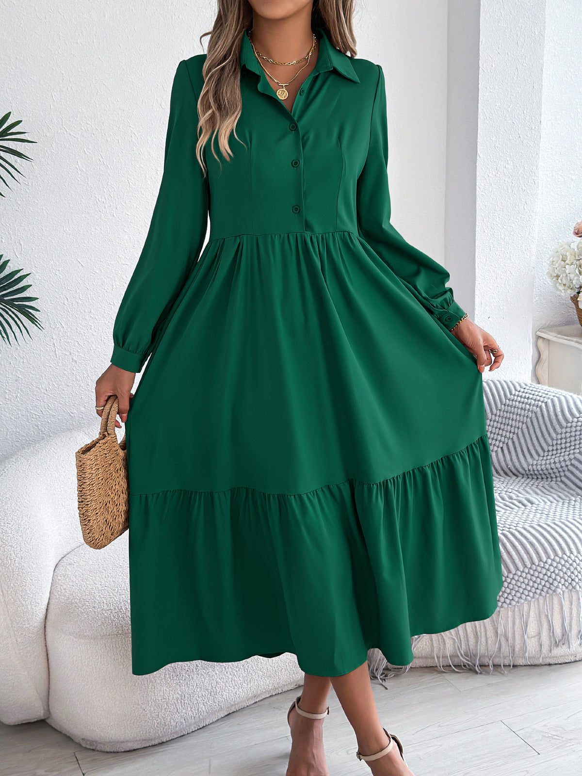 Women's Lapel Casual Loose Long Sleeve Ruffled Clothing